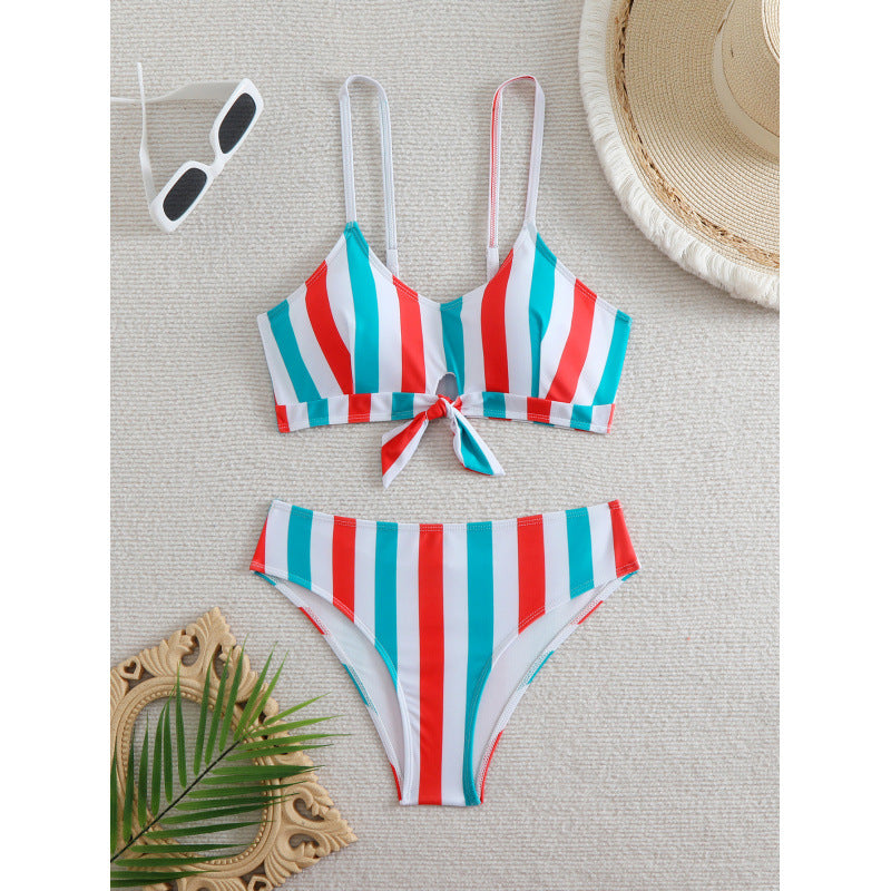 Damen Bikiniset mit eleganten Streifen und chicem Knoten EB
