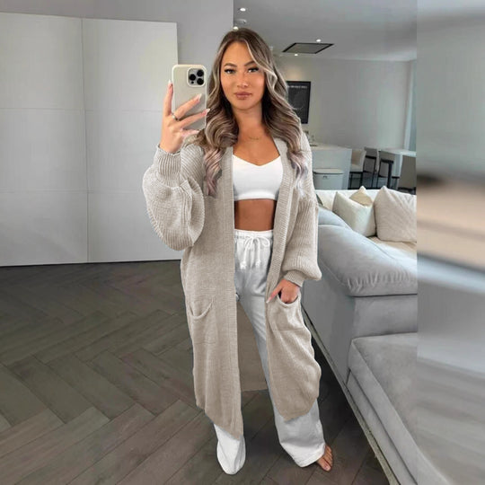Damen Großer Strickcardigan mit offenem Schnitt und praktischen Taschen EB