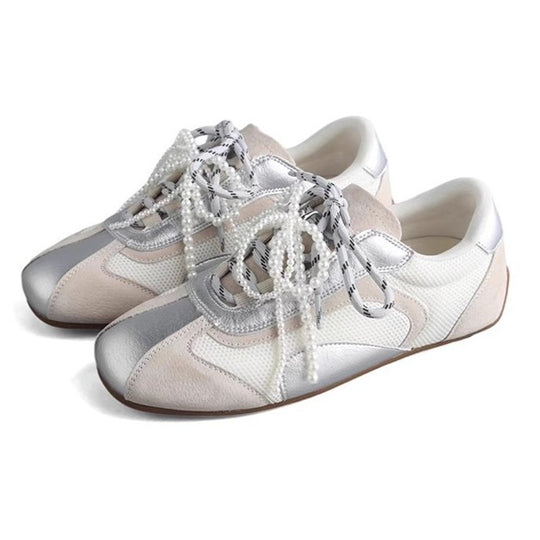 Damen modische Sneaker mit eleganten Perlenakzenten und atmungsaktivem Obermaterial EB