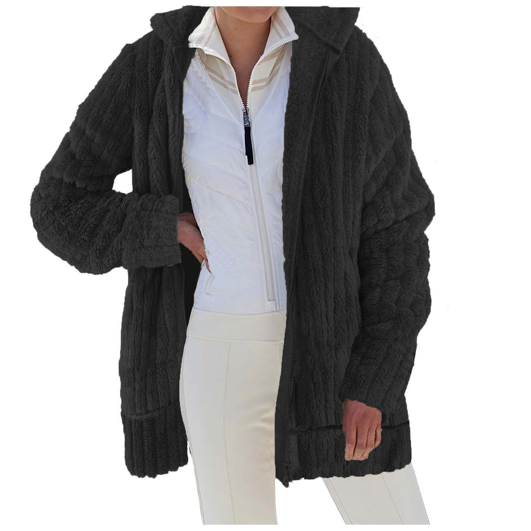 Damen Kuschelige Langjacke aus strukturiertem Fleece mit Kapuze EB