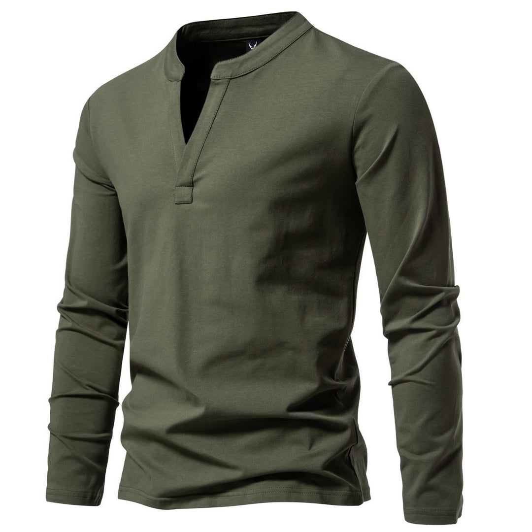 Herren nan langärmeliges Henleyshirt mit Stehkragen, tiefer V-Öffnung und schmaler Passform EB