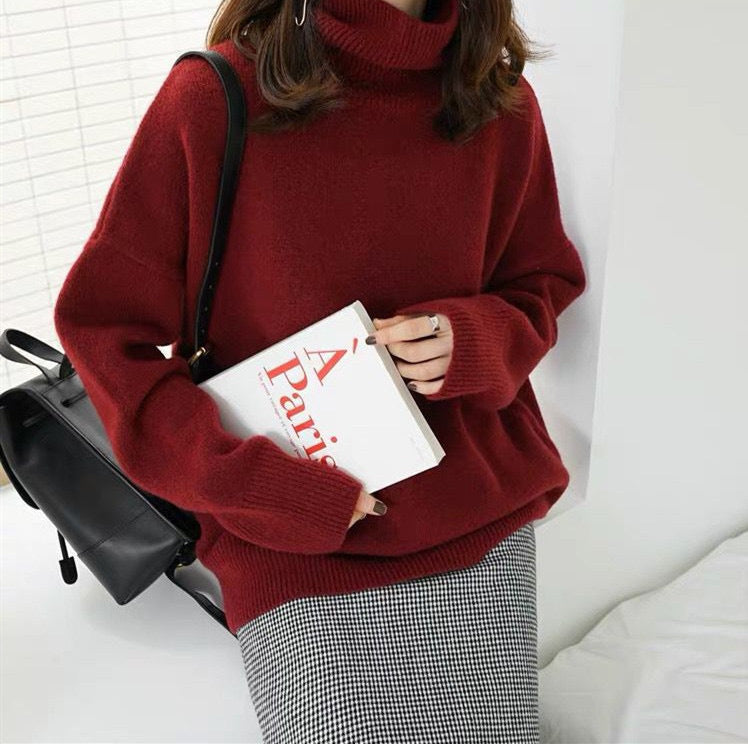 Damen Pullover mit hohem Kragen und weichem Materialmix EB