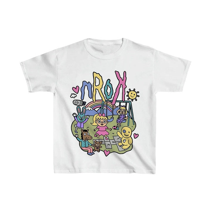 Damen Kurzarm T-Shirt mit verspieltem Grafiken-Design EB