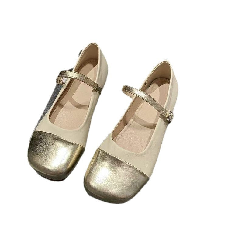 Damen Ballerinas mit elegantem Riemen und glänzender Zehenkappe EB