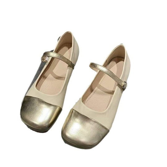 Damen Ballerinas mit elegantem Riemen und glänzender Zehenkappe EB