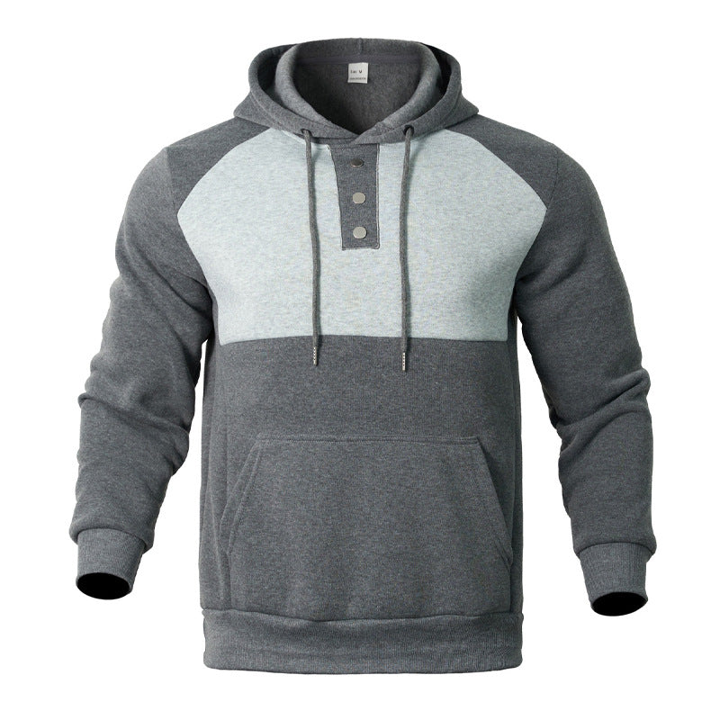 Herren Kapuzensweater mit modernem Henley-Ausschnitt und kontrastierenden Ärmeln EB