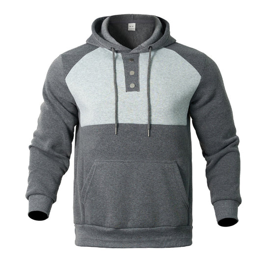 Herren Kapuzensweater mit modernem Henley-Ausschnitt und kontrastierenden Ärmeln EB