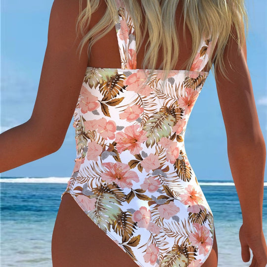Damen Einteiliger Badeanzug mit floralen Akzenten und breiten Trägern EB