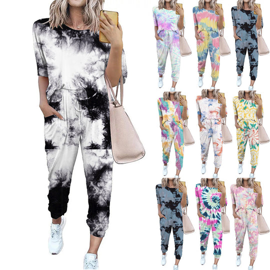 Damen Leichter Freizeit-Jumpsuit mit einem auffälligen Batik-Muster und praktischen Taschen EB
