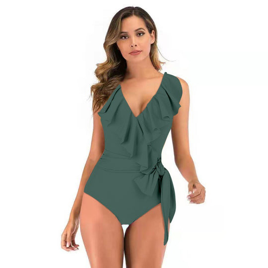 Damen Einteiliger Badeanzug mit raffinierten Rüschendetails und eleganter Schleife EB