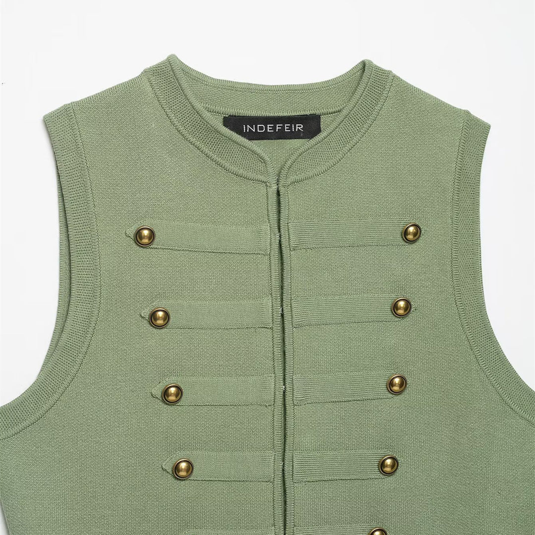 Damen raffinierte Utility-Weste im Militärstil mit Knopfdetails EB
