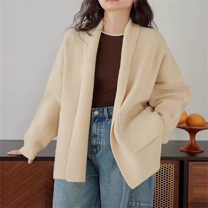 Damen Weicher Strickcardigan mit Rundhalsausschnitt und lässigem Schnitt EB