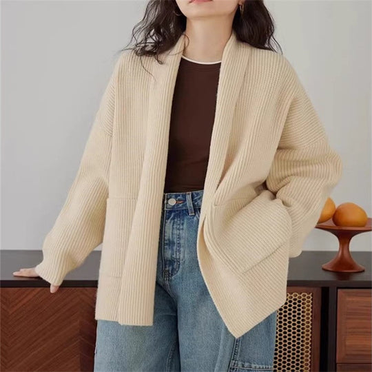 Damen Weicher Strickcardigan mit Rundhalsausschnitt und lässigem Schnitt EB