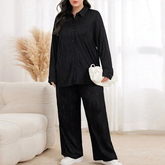 Damen Schlafanzug-Set mit elegantem Streifenmuster und lockerer Passform EB