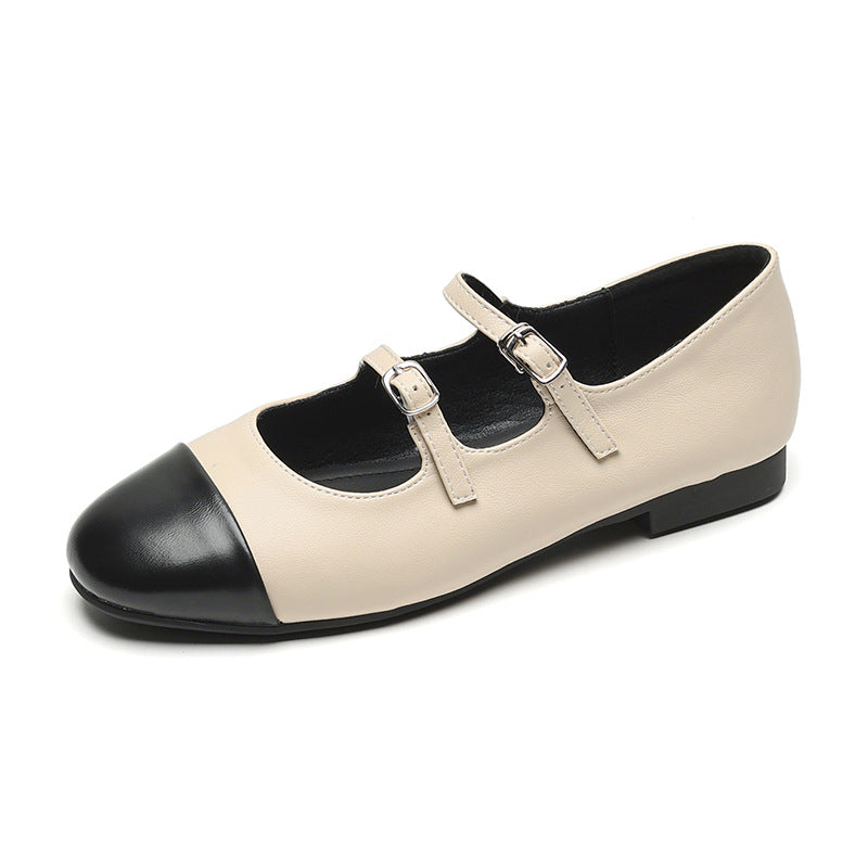 Damen Ballerinas mit doppeltem Riemen und metallic Obermaterial EB