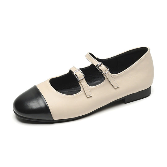 Damen Ballerinas mit doppeltem Riemen und metallic Obermaterial EB