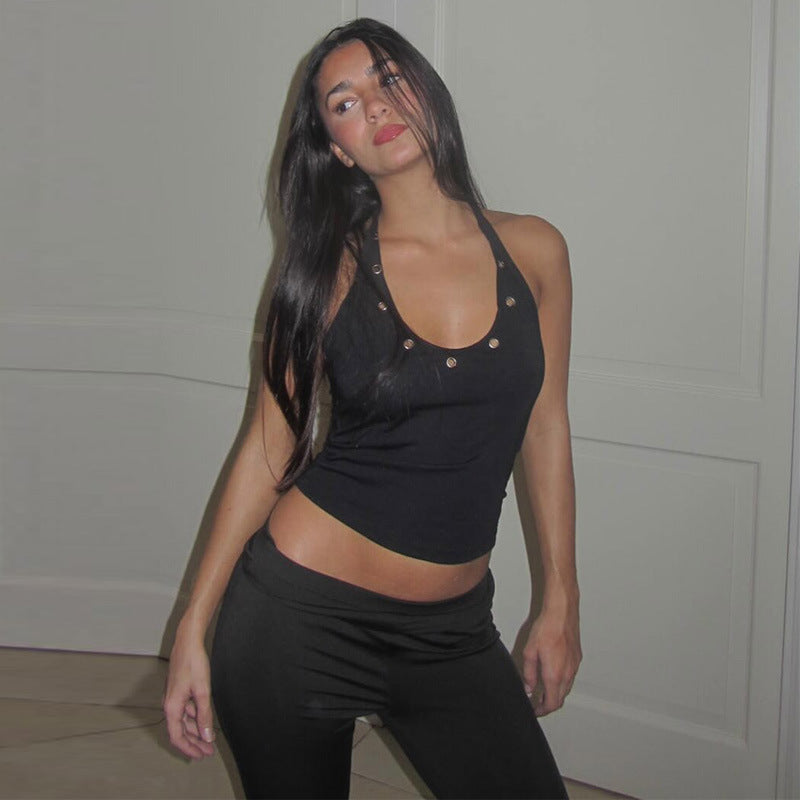 Damen sportliches Top mit modischen Details und tiefem Ausschnitt EB