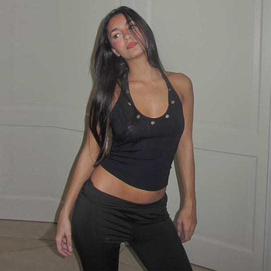Damen sportliches Top mit modischen Details und tiefem Ausschnitt EB