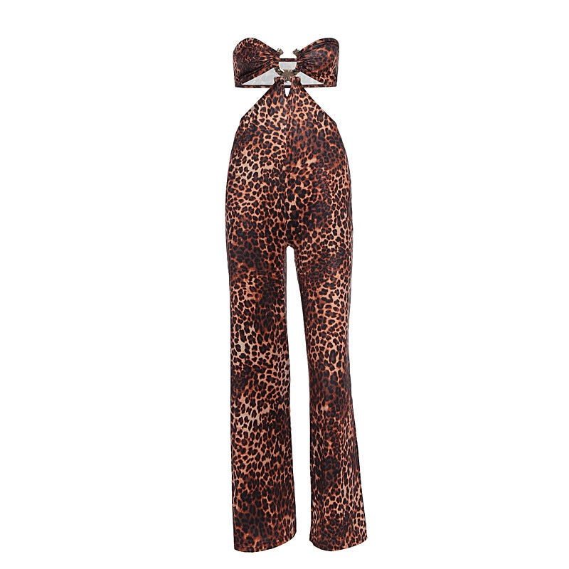 Damen Jumpsuit mit aufregendem Leopardendruck und raffiniertem Rückenausschnitt EB
