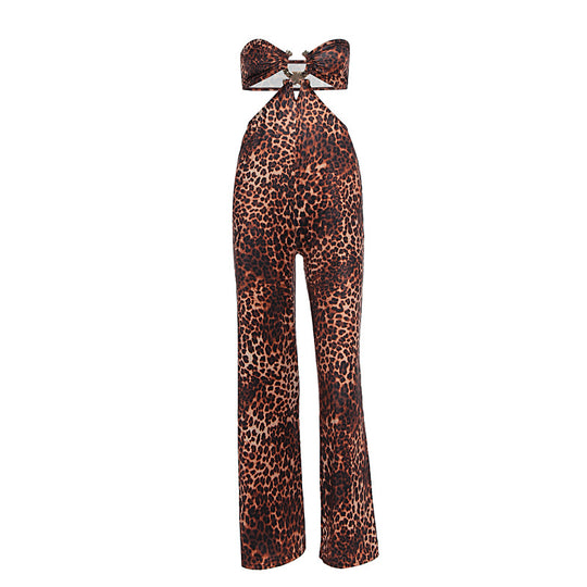 Damen Jumpsuit mit aufregendem Leopardendruck und raffiniertem Rückenausschnitt EB