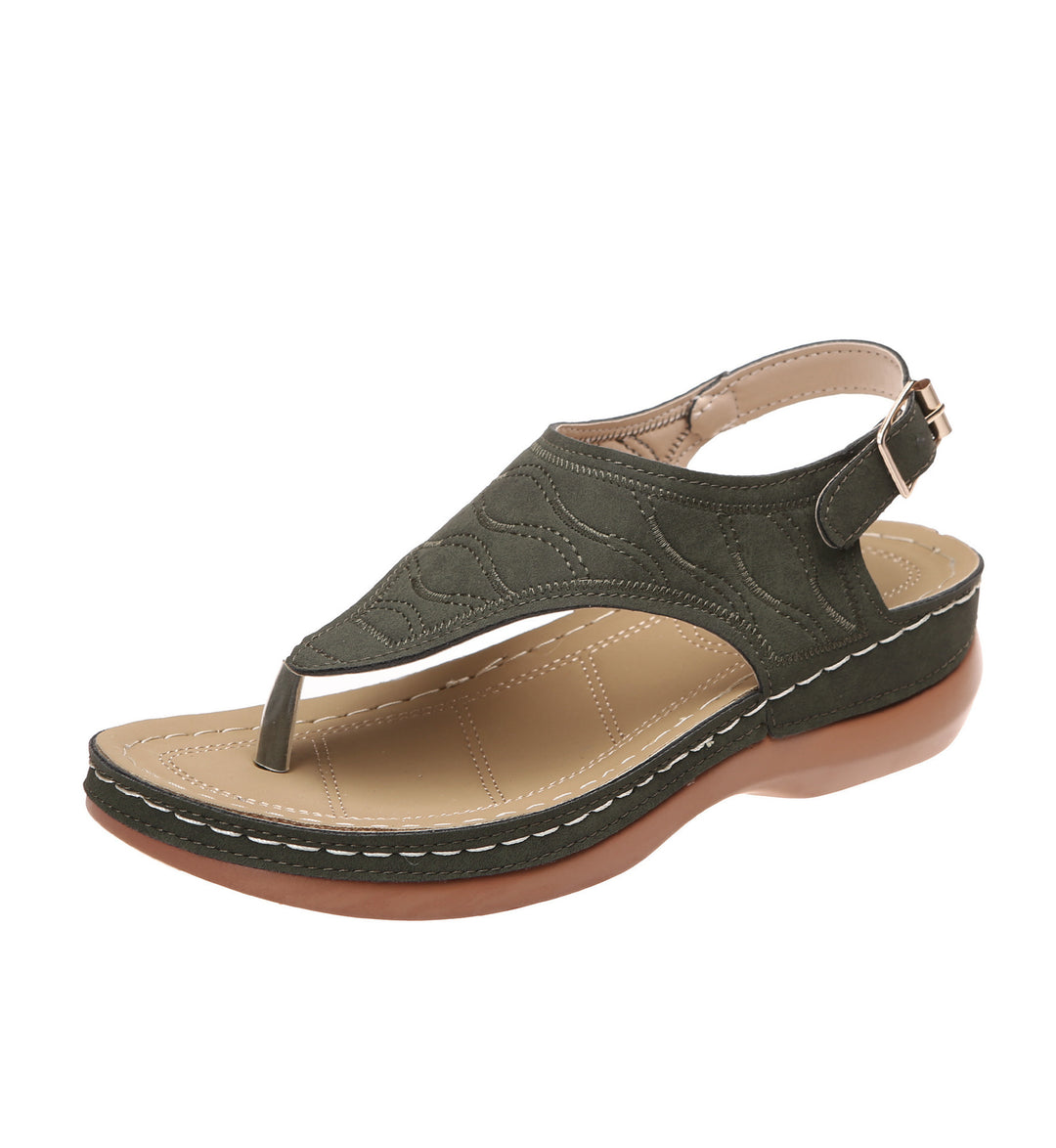 Damen Keil-Sandalette mit verstellbarem Fersenriemen und gesteppter Wildlederoptik EB