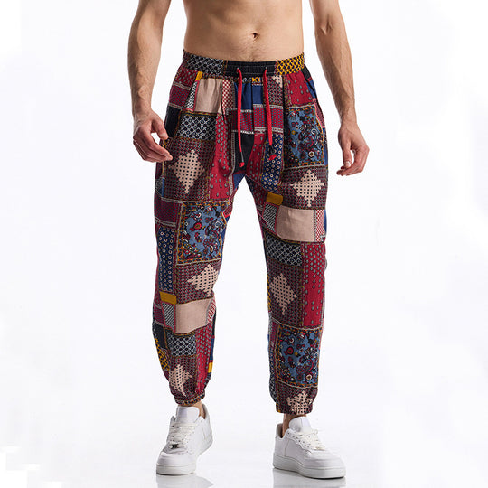 Herren lockere Freizeithose mit buntem Muster und elastischem Bund EB