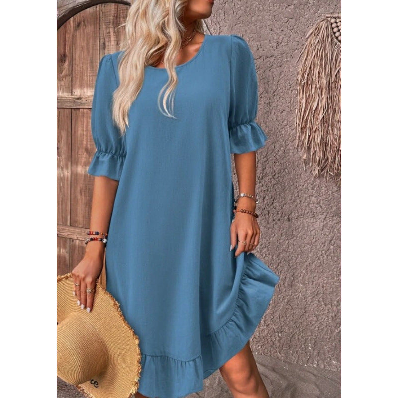 Damen Sommerliches Freizeitkleid mit Rüschendetails und lockerem Schnitt EB