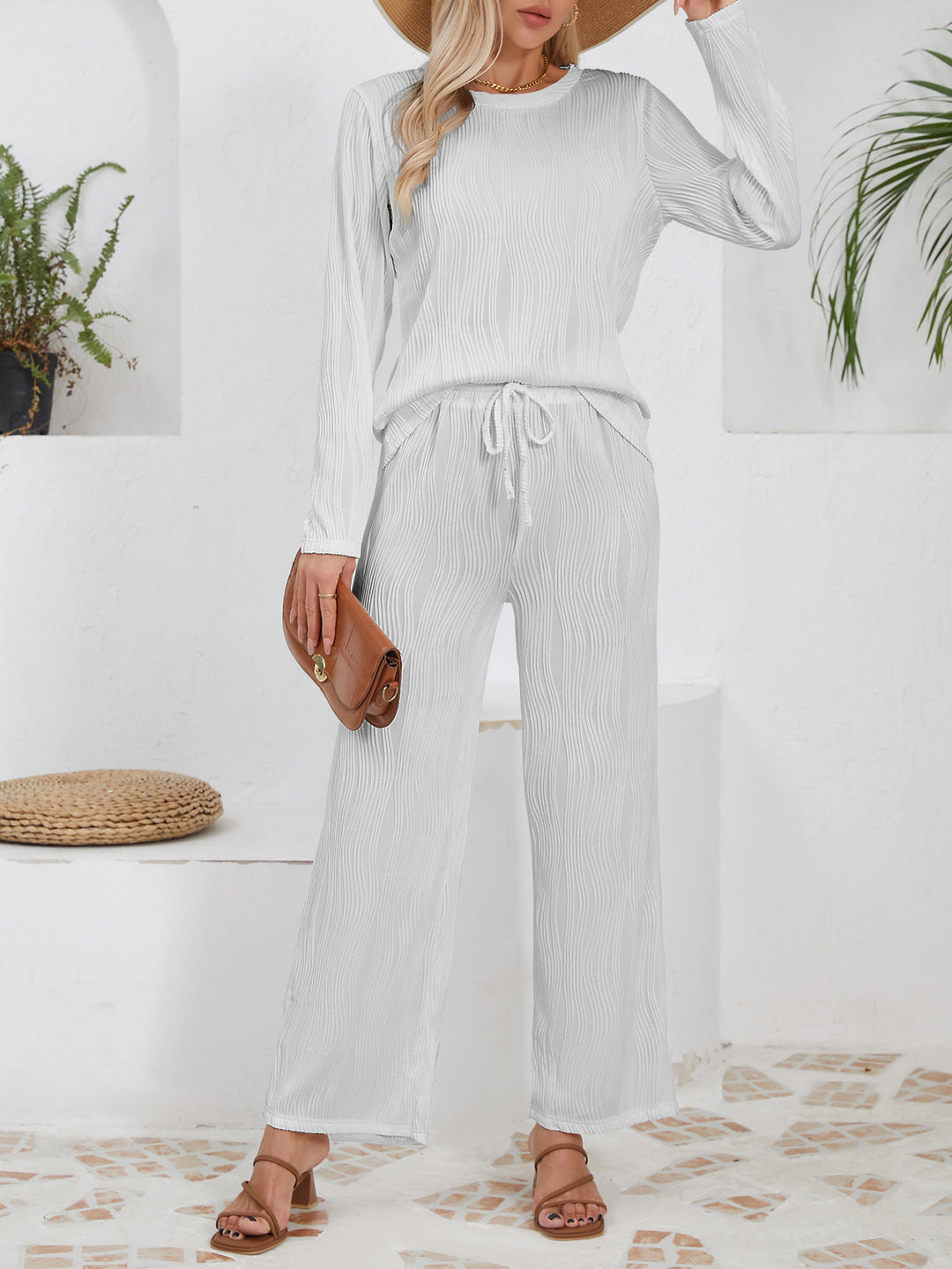 Damen lässiges Jogginganzug mit strukturiertem Material und hohem Bund EB