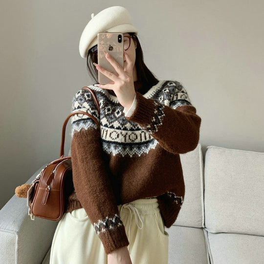 Damen Grobstrickpullover mit zeitgenössischen Norweger-Mustern EB