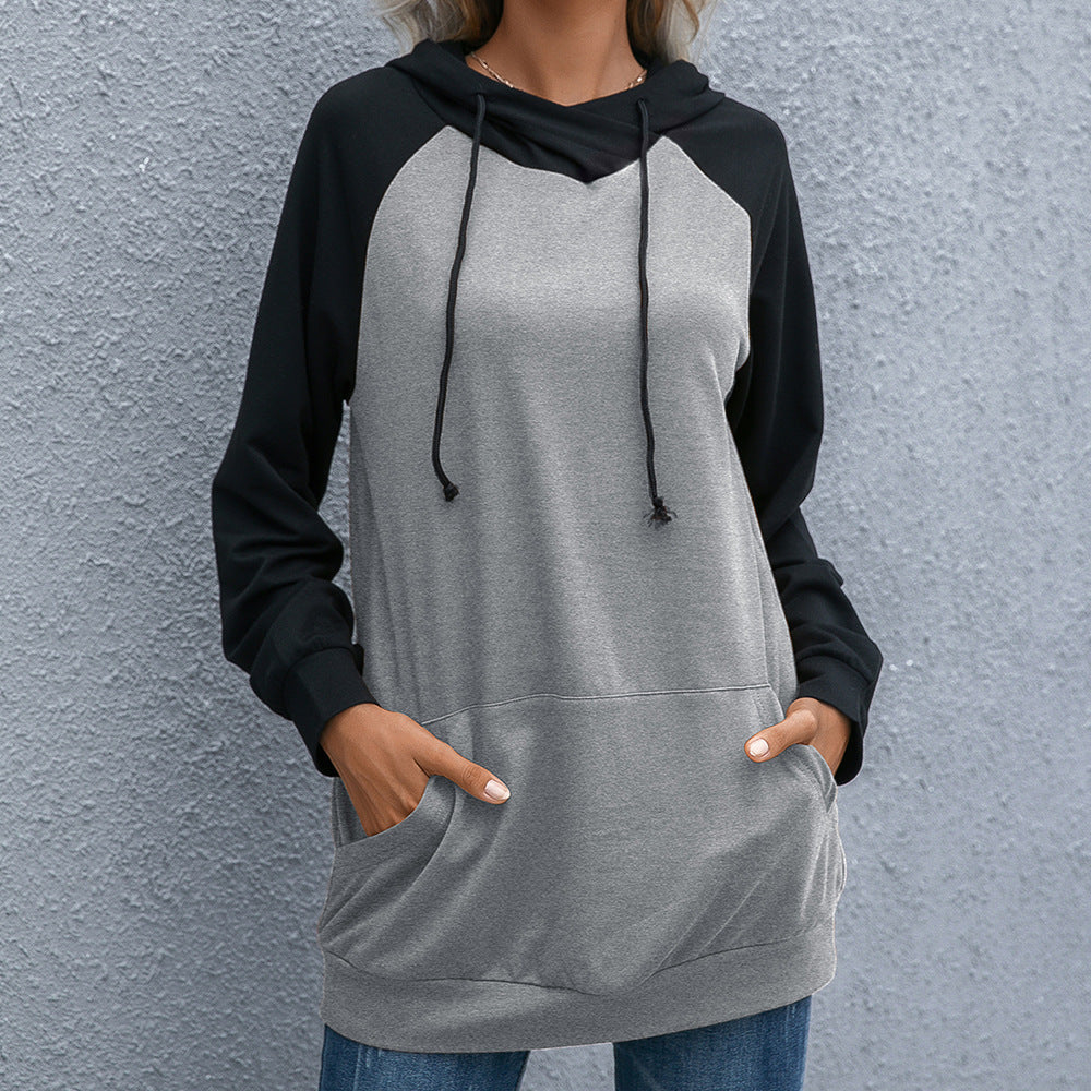 Damen lässiger Kapuzenpullover mit Taschen und sportlichem Raglan-Schnitt EB