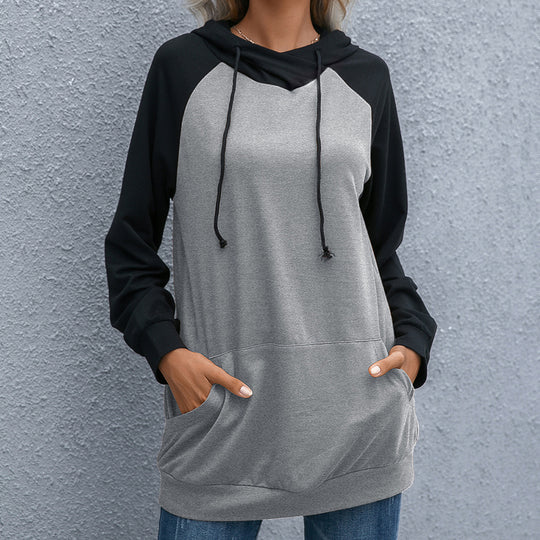 Damen lässiger Kapuzenpullover mit Taschen und sportlichem Raglan-Schnitt EB