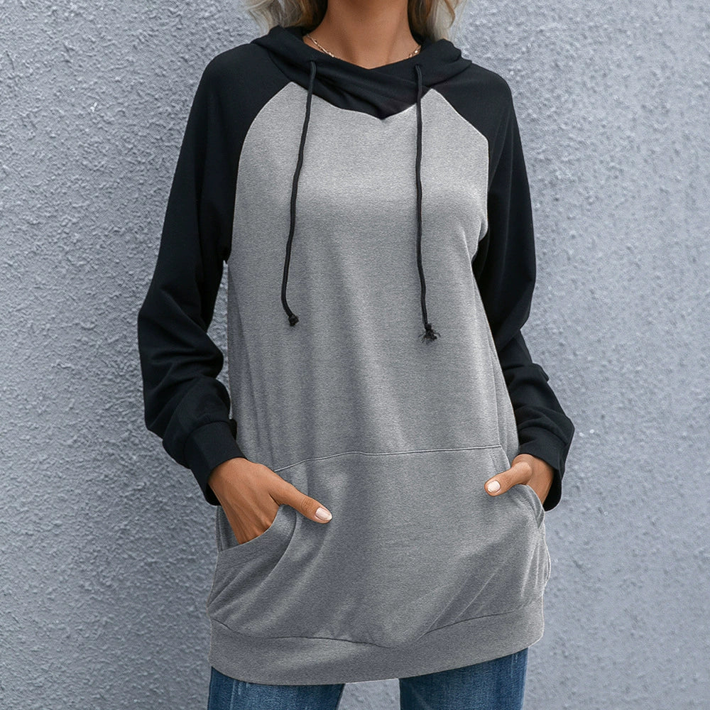 EB | Hoodie Lockere Passform Weiches Strickmaterial Raglanärmel Kapuze mit Kordelzug