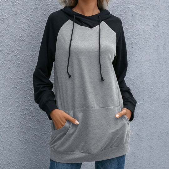 EB | Hoodie Lockere Passform Weiches Strickmaterial Raglanärmel Kapuze mit Kordelzug