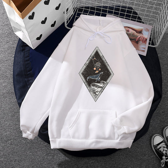 Damen nan Oversize Kapuzenpullover mit aufgenähter Wal-Patchapplikation, Kängurutasche und fleecegefüttertem Innenfutter EB