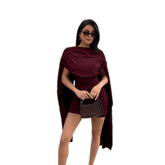 Damen modisches Minikleid mit schickem Überwurf und dezenter Raffung EB