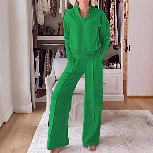 Damen Angesagtes Freizeit-Set mit weitem Schnitt und tiefem V-Ausschnitt EB