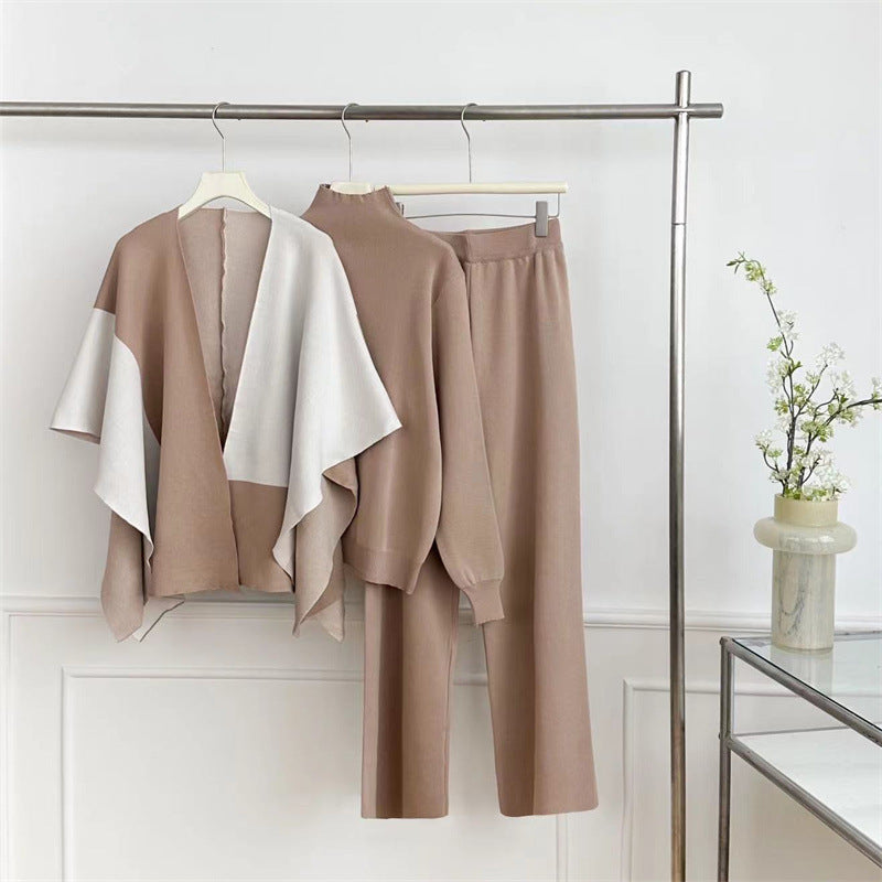 Damen modisches Strick-Loungewear-Set mit asymmetrischem Design EB