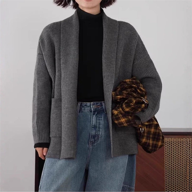 Damen Weicher Strickcardigan mit Rundhalsausschnitt und lässigem Schnitt EB