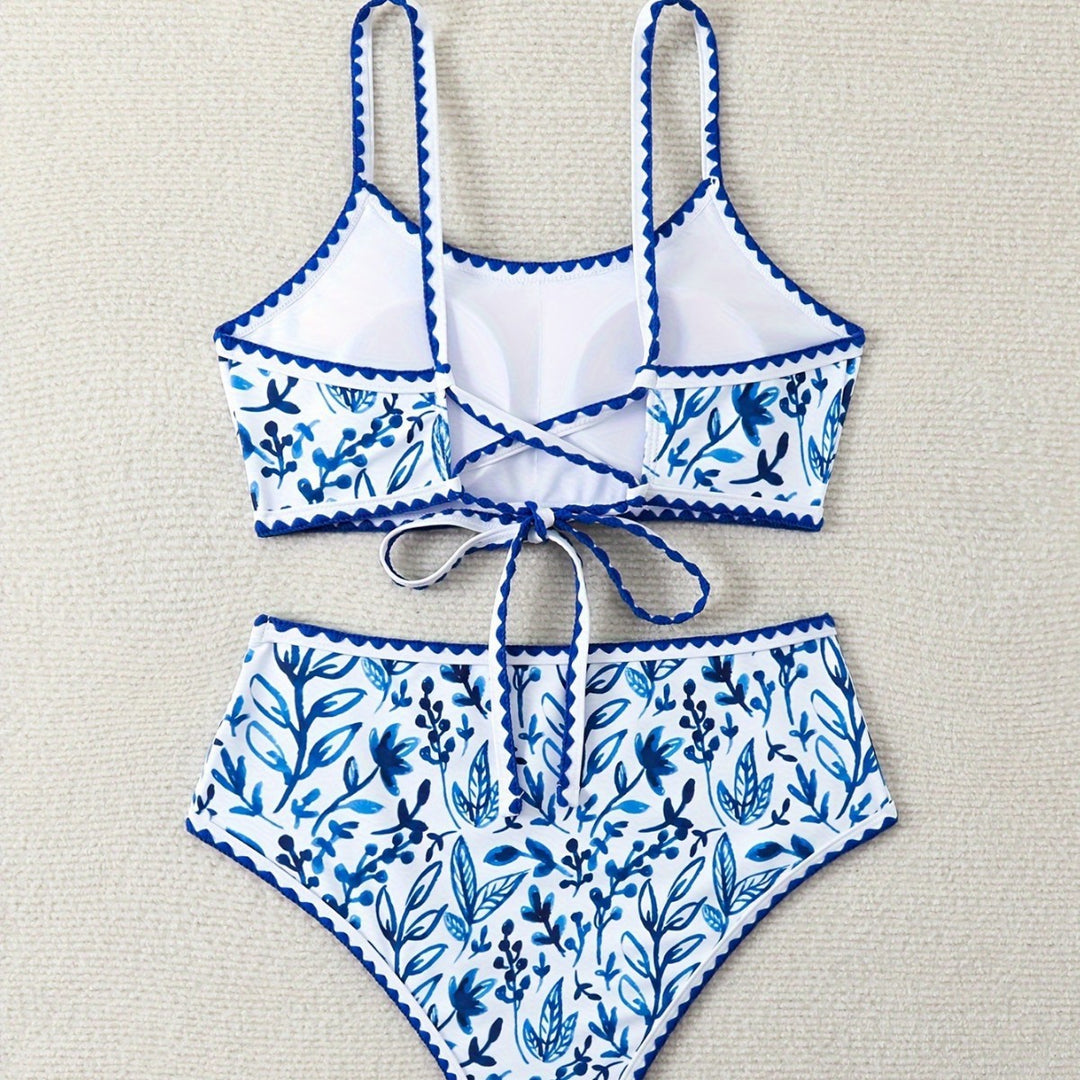 Damen Hochtailliertes Bikiniset mit floralem Design EB