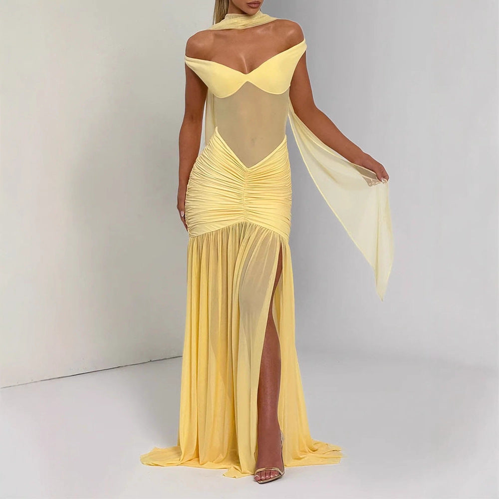 Damen Elegantes Maxi-Kleid mit Figurbetonendem Design EB
