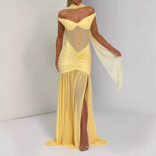 Damen Elegantes Maxi-Kleid mit Figurbetonendem Design EB