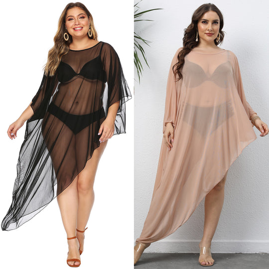 Damen eleganter Strandüberwurf aus leichtem Netzmaterial EB
