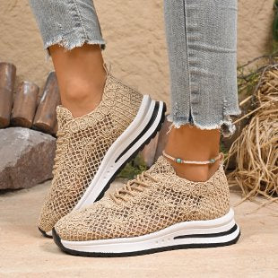 Damen  gestrickte Slip-On Plateau-Sneaker mit atmungsaktivem Obermaterial und gepolstertem Komfortfußbett EB