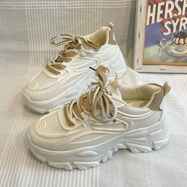 Damen modische Chunky Sneakers mit atmungsaktiver Mesh-Oberfläche und trendigem Schnürsenkeldesign EB
