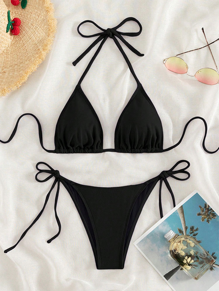 Damen Triangel-Bikini mit verstellbaren Bindebändern und seitlichen Schleifen EB