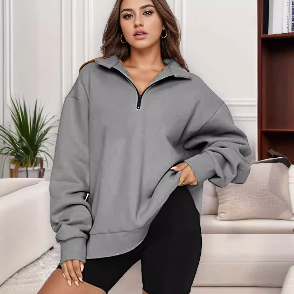 Damen nan übergroßes Sweatshirt mit Halbreißverschluss und Stehkragen EB