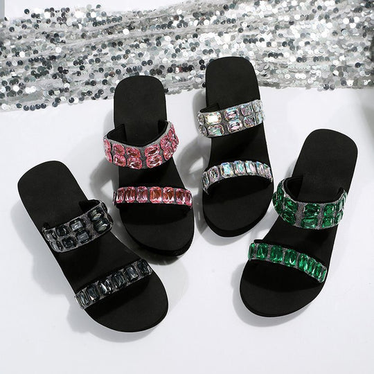 Damen Wedge-Pantoletten mit funkelnden Strassdetails EB
