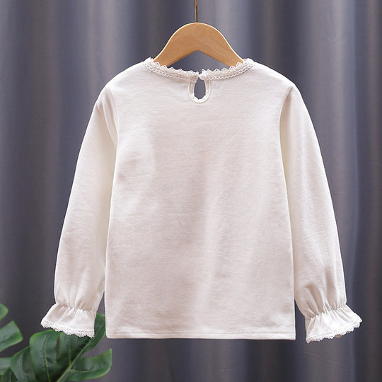 Mädchen Langarmshirt mit niedlicher Spitzenverzierung und Schleifendekor EB