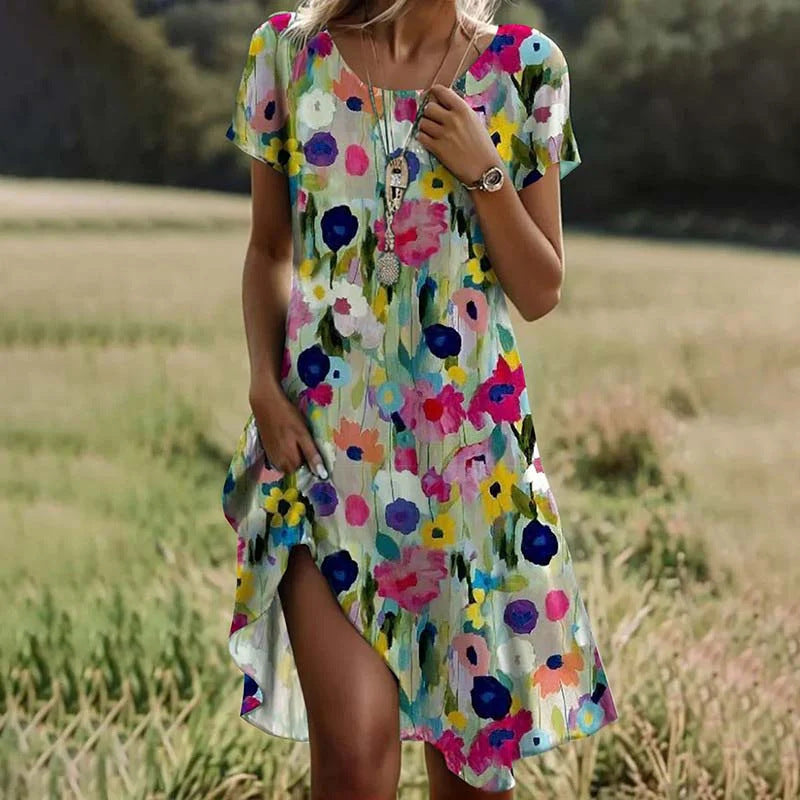 Damen lässiges Maxikleid mit floralem Muster und Beinschlitz EB