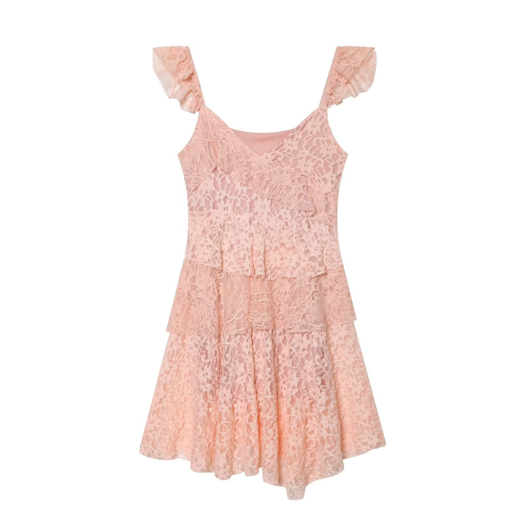 Damen romantisches Spitzenkleid mit Rüschendetails EB
